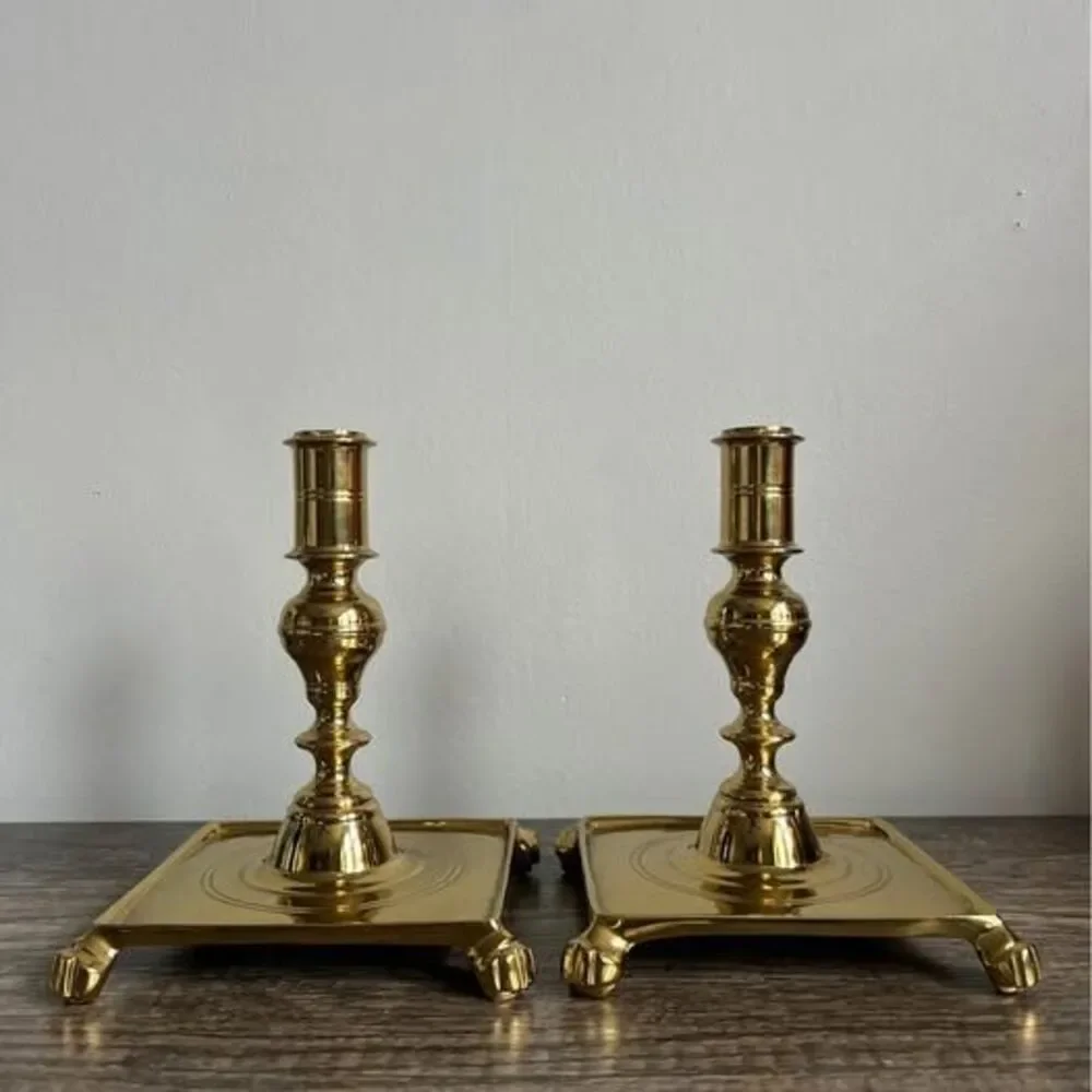 Pair of Vintage Shiny Brass Candle Holders